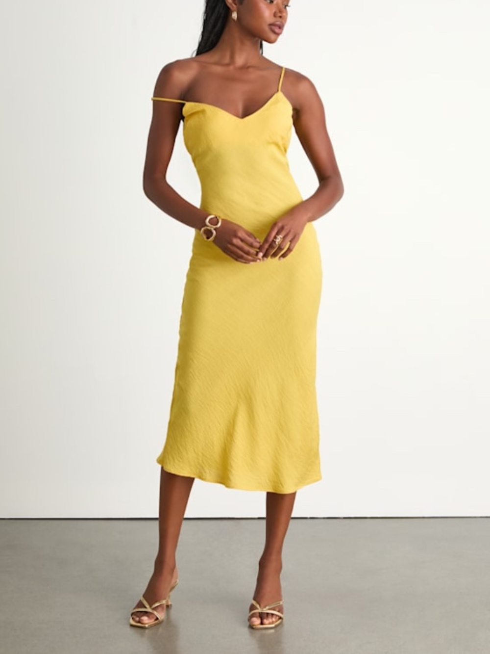 Lulus Tamia Yellow Textured Sleeveless Midi Slip Dress - Size XS